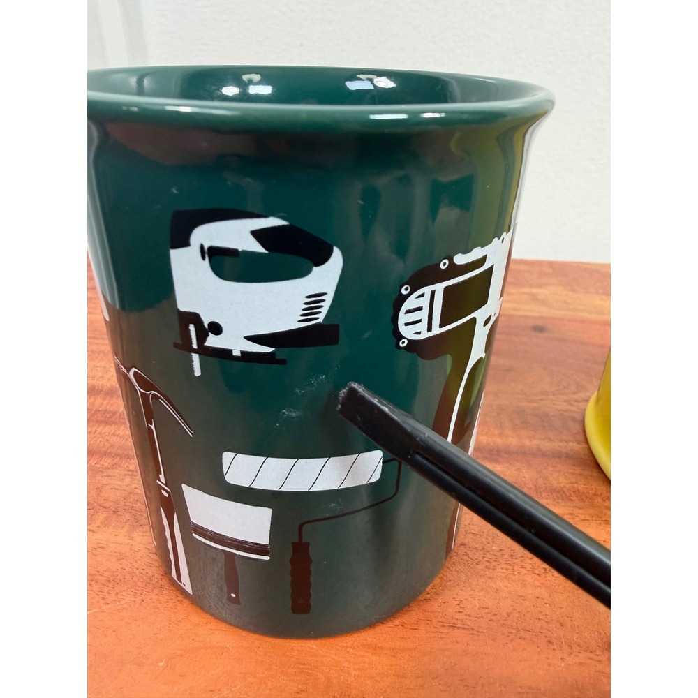 Menards Coffee Mug 3D Tools Graphic Set of 2 Yellow & Green Tool Handles Ceramic - Picture 11 of 13